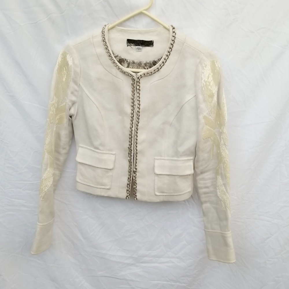 Guess vintage tweed jacket chain detail pailletes cream size small